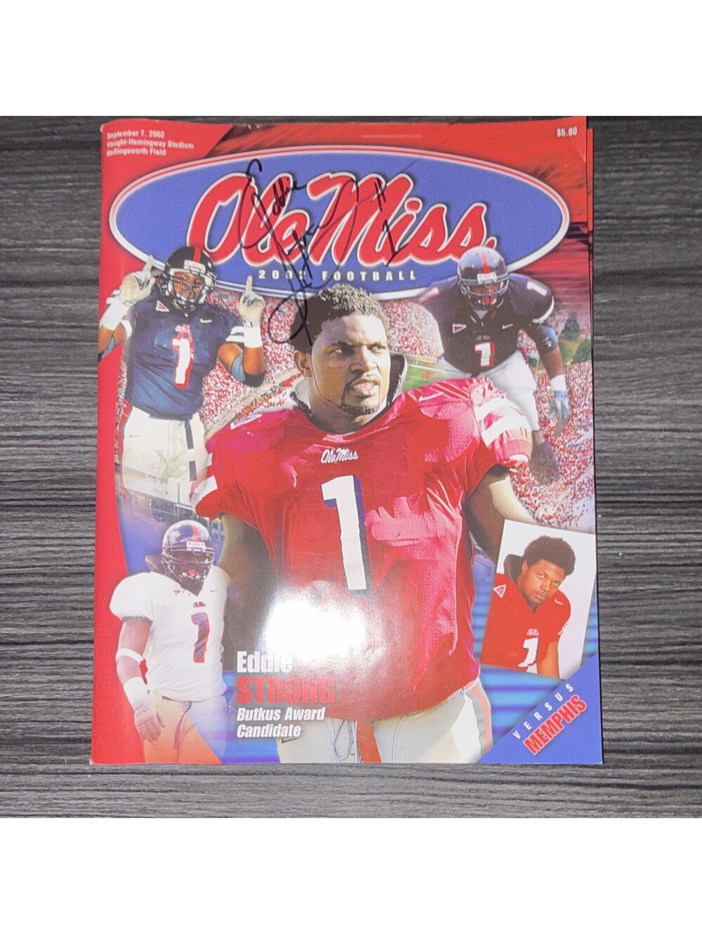 Ole Miss Rebels Football Program vs Memphis, Sept 7, 2002 Signed Eddie Strong P3